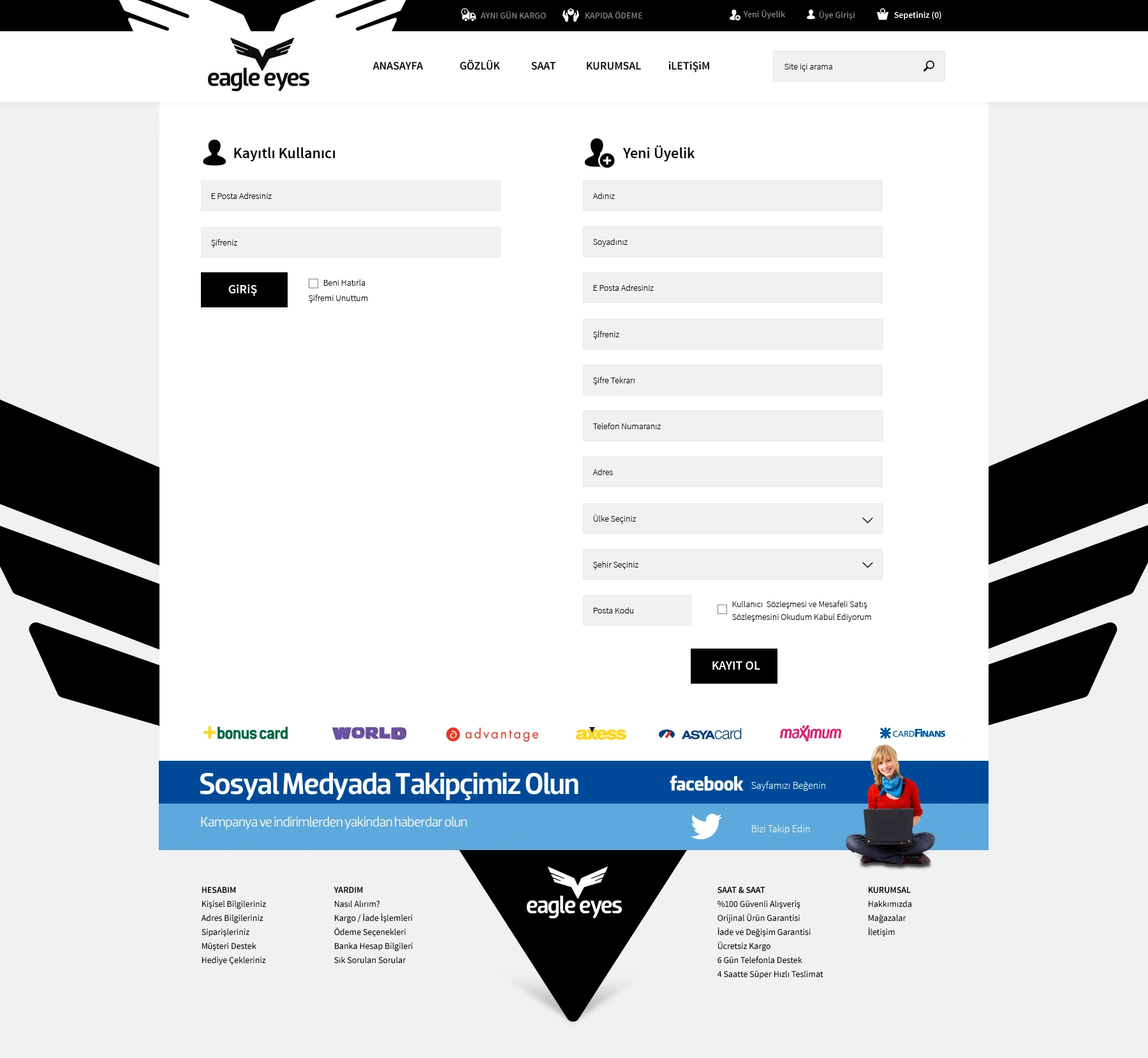 Eagle Eyes E Ticaret Sitesi Arayüz Tasarım / Giriş ve Kayıt