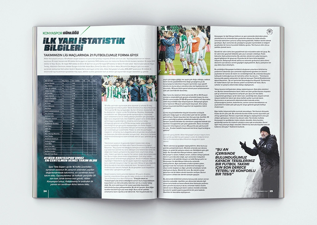 Konya Spor Dergi Tasarımı / İlk Yarı İstatistik Bilgileri