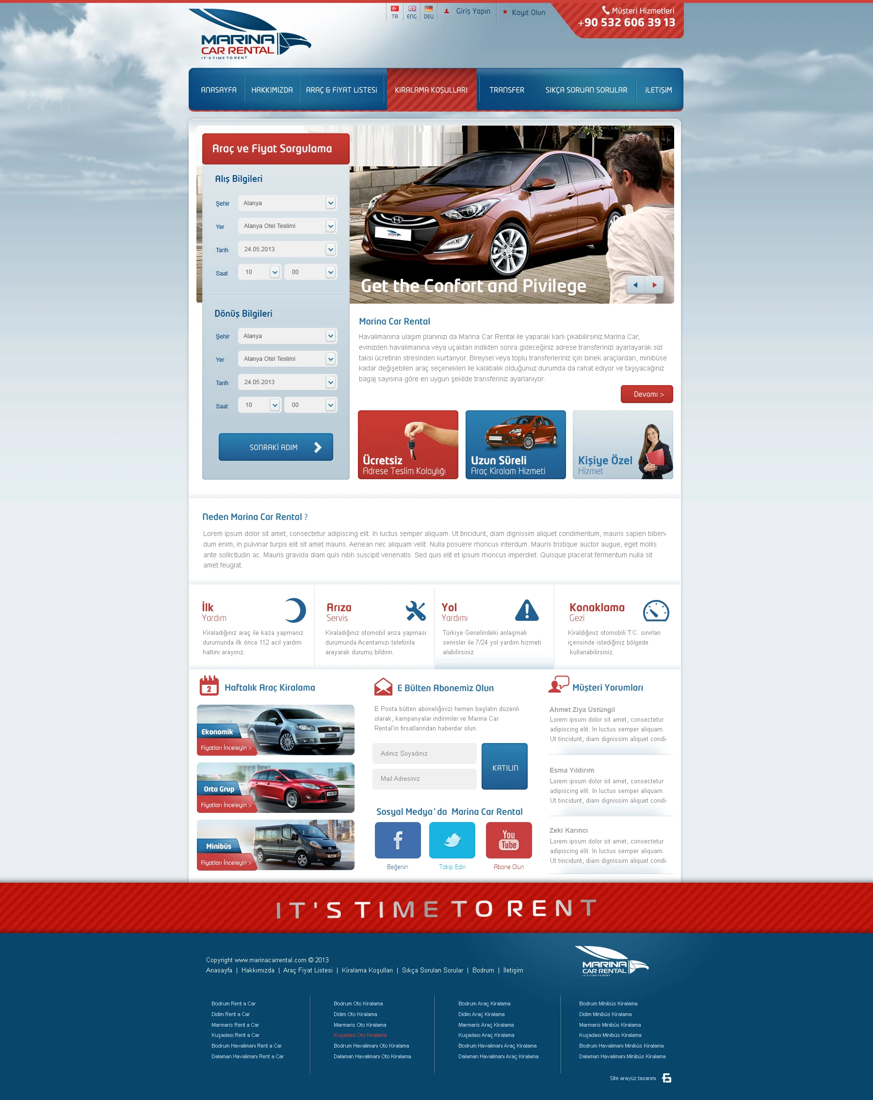 Marina Car Rental - Araç Kiralama Sitesi Web Arayüz Tasarımı