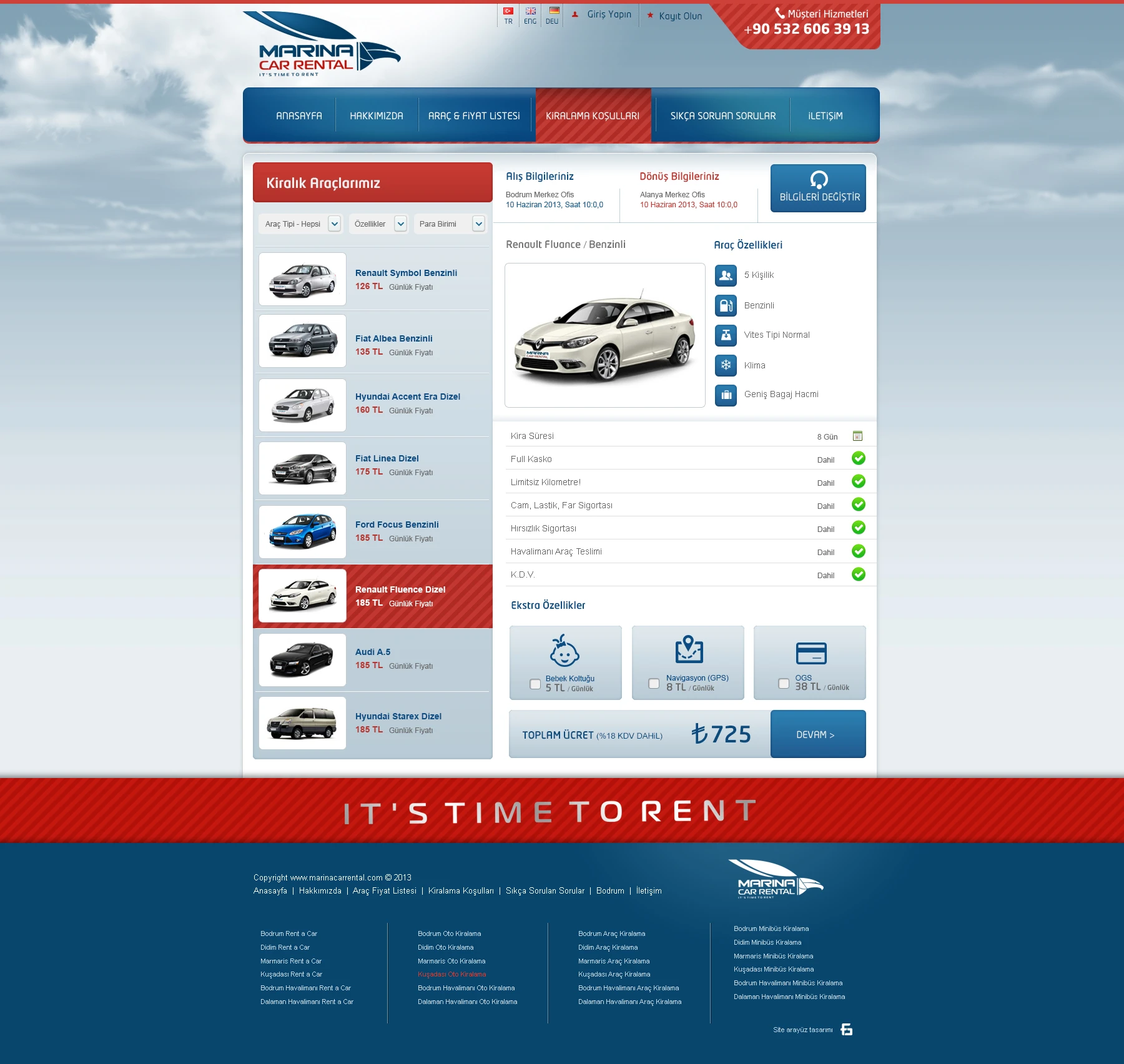 Marina Car Rental - Araç Kiralama Sitesi Web Arayüz Tasarımı / Araç Detay