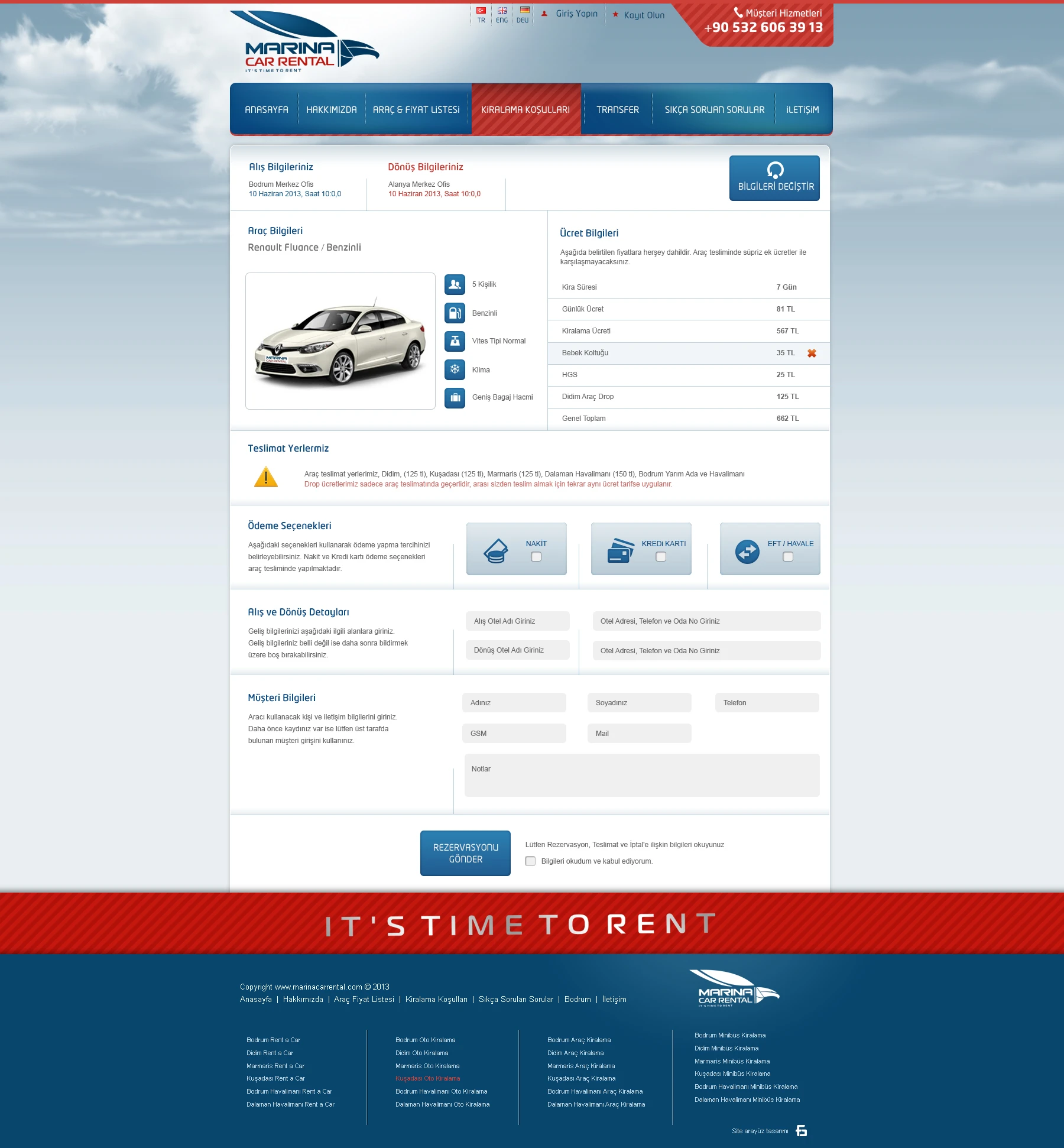 Marina Car Rental - Araç Kiralama Sitesi Web Arayüz Tasarımı / Kiralama Formu