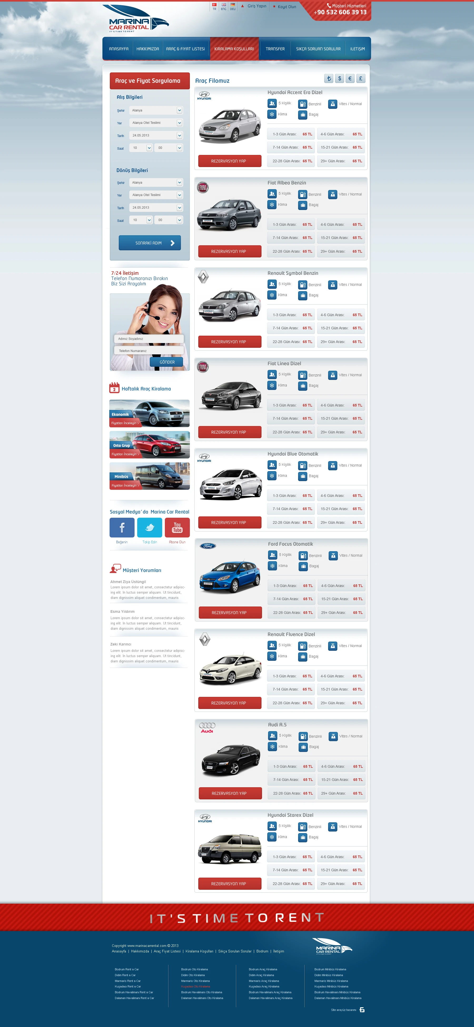 Marina Car Rental - Araç Kiralama Sitesi Web Arayüz Tasarımı / Araç Listeleme