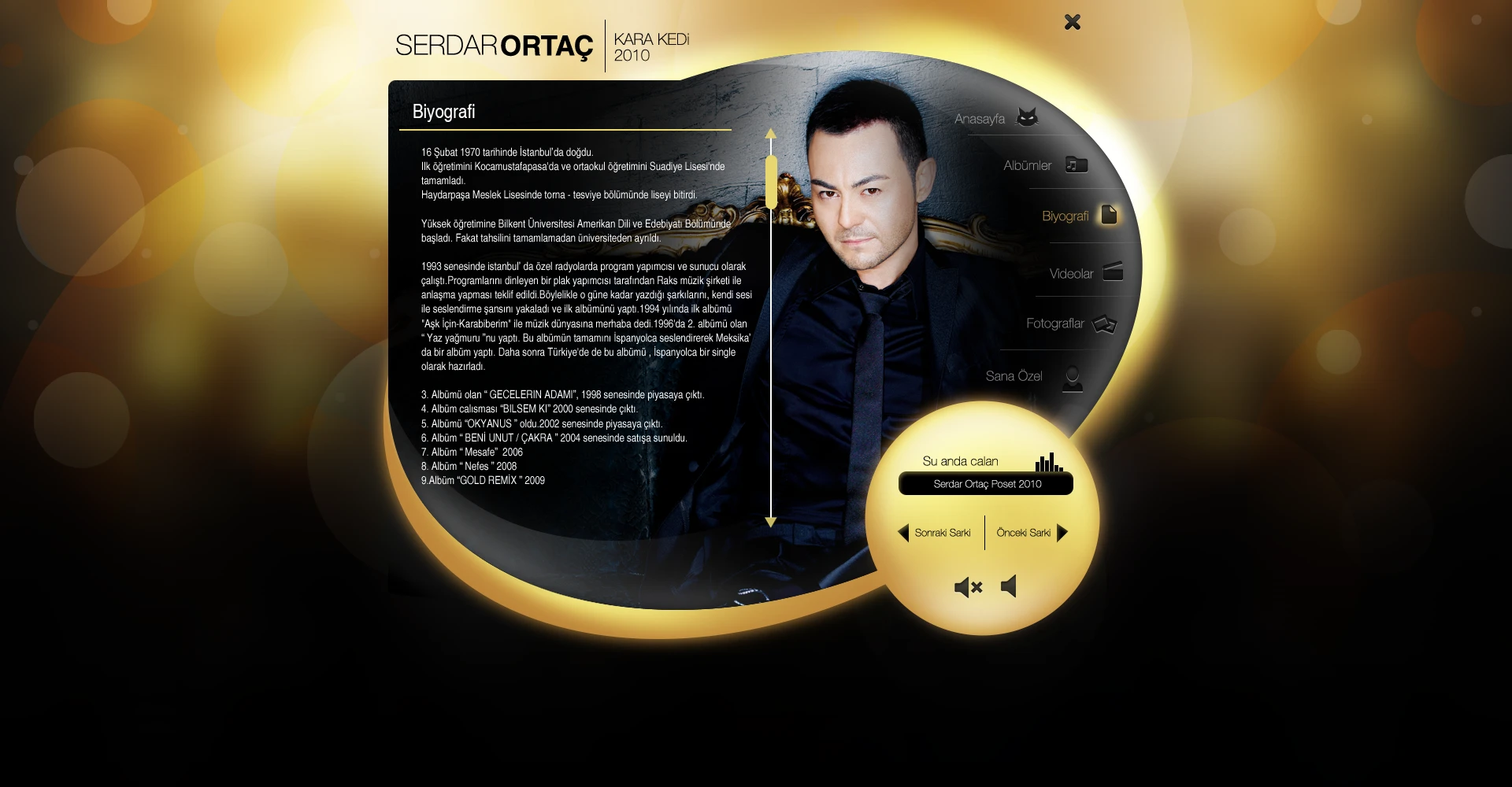 Serdar Ortaç - Müzik Player Tasarımı / Biyografi Sayfası