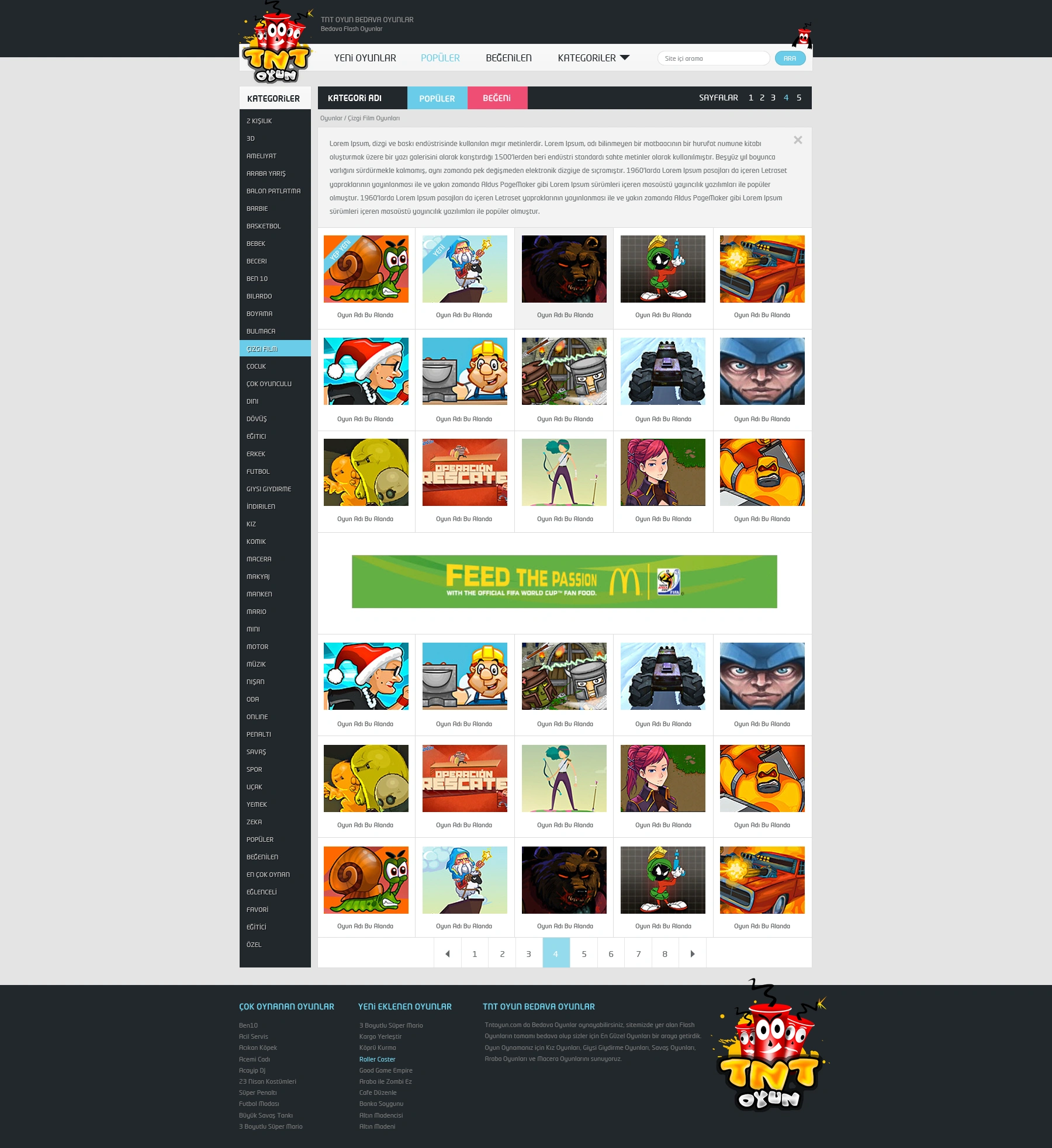 Tntoyun.com Oyun Sitesi Arayüz Tasarımı / Oyun Kategori Seo + ADS