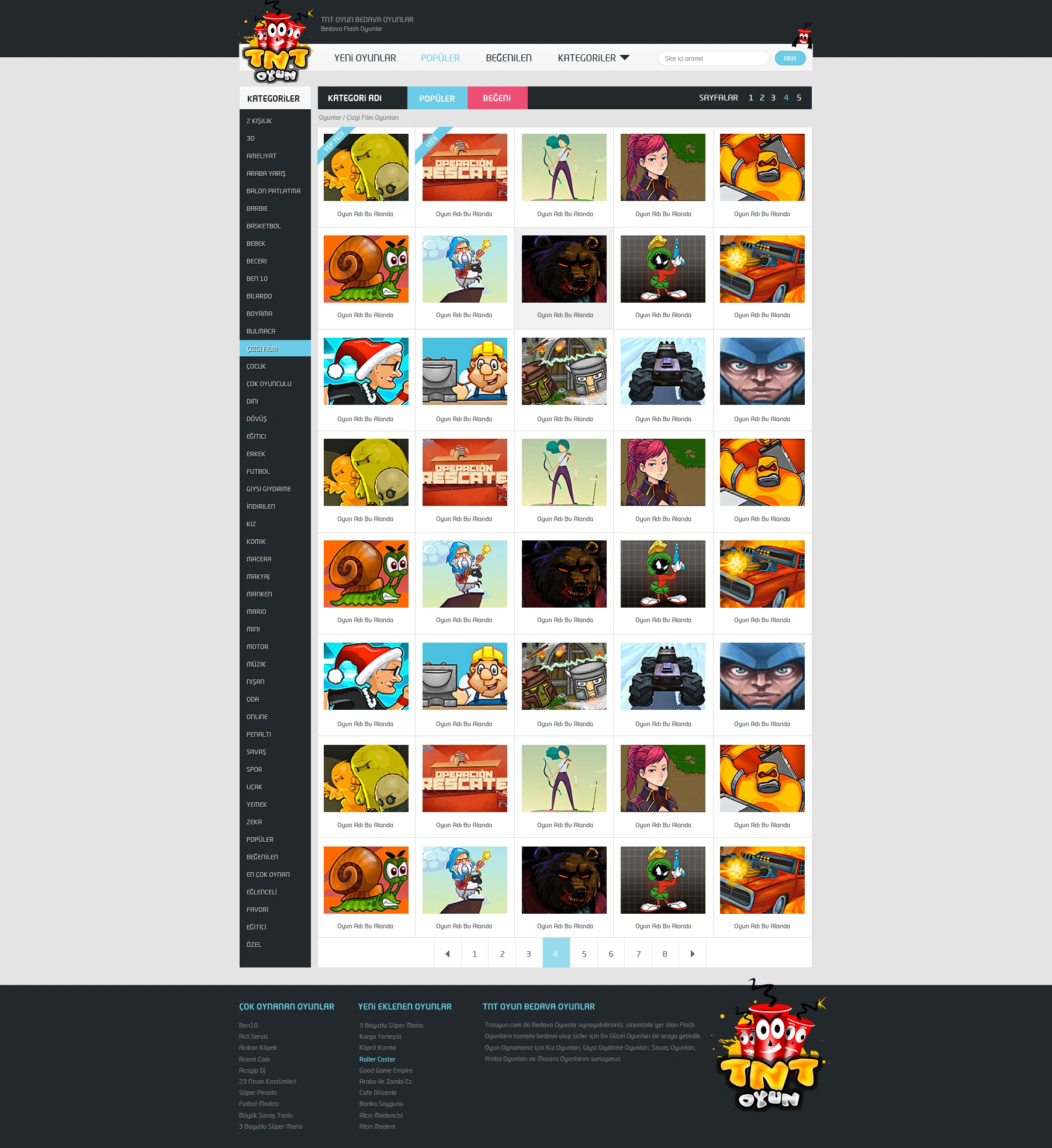 Tntoyun.com Oyun Sitesi Arayüz Tasarımı / Oyun Kategori Sayfası