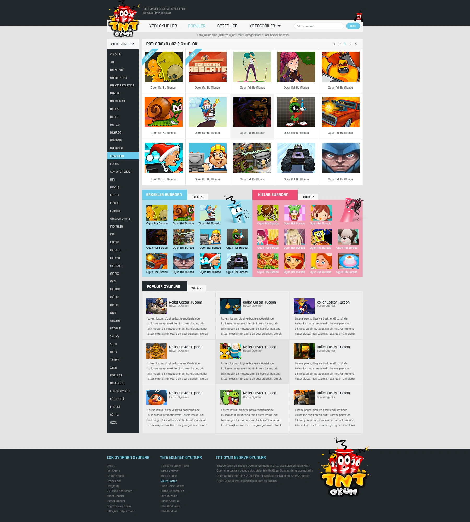 Tntoyun.com Oyun Sitesi Arayüz Tasarımı / Anasayfa