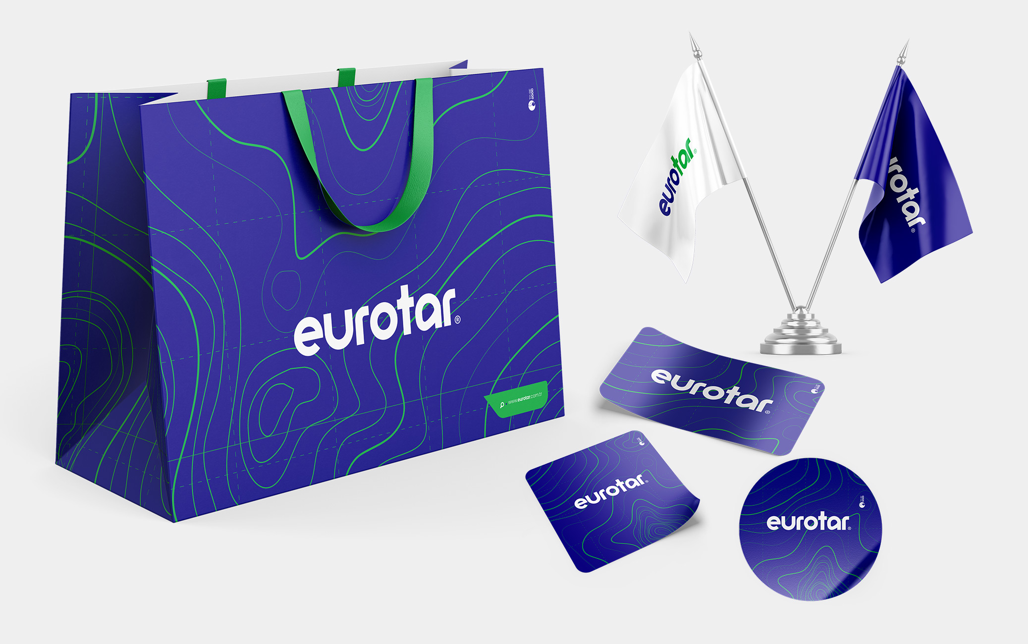 Eurotar Kurumsal Kimlik / Karton Çanta, Masa Bayrağı ve Sticker Tasarımları