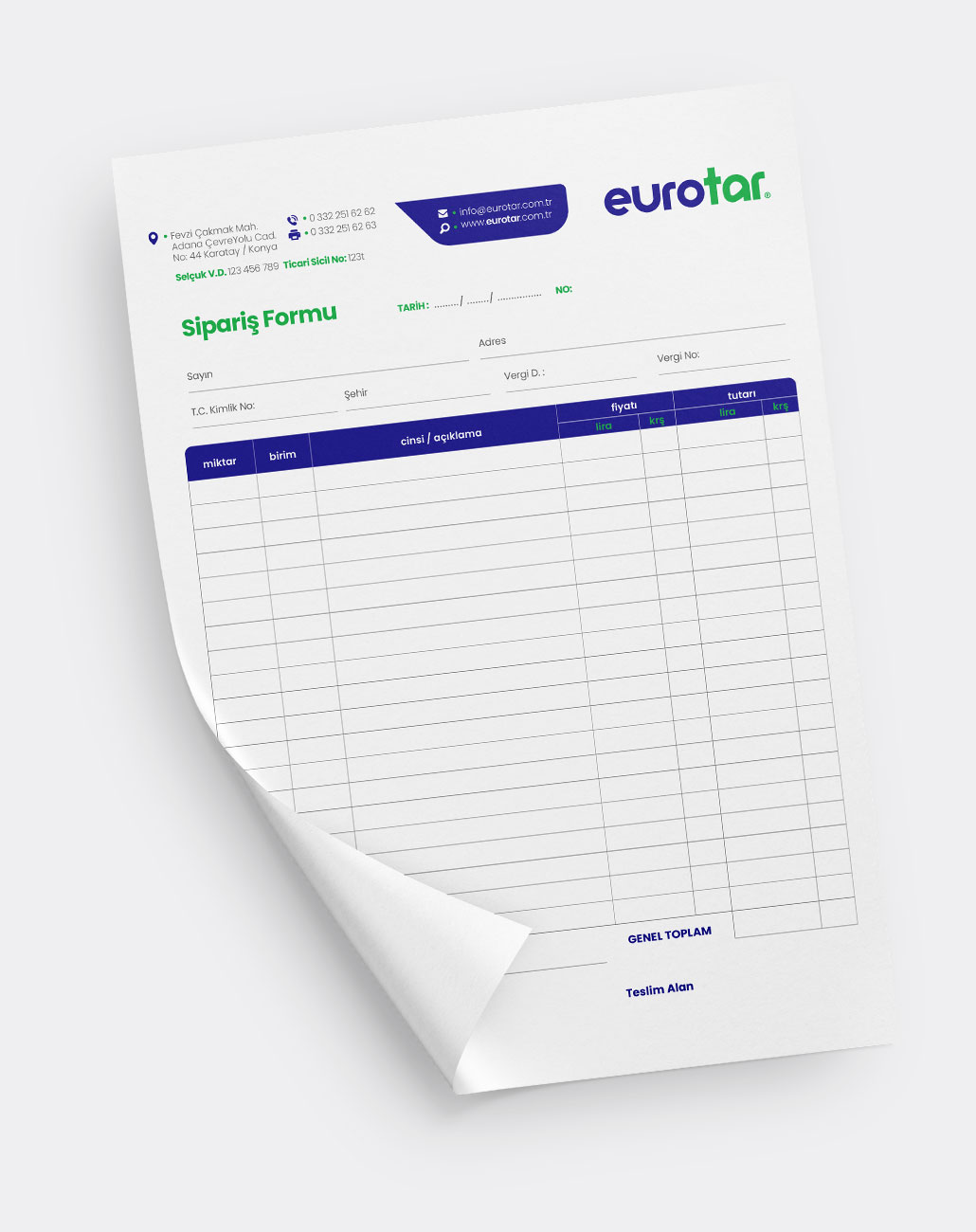 Eurotar Kurumsal Kimlik / Sipariş Formu Tasarımı